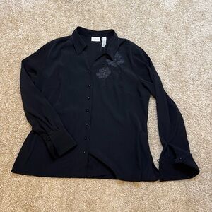 Covington Black Blouse with Floral Embroidery